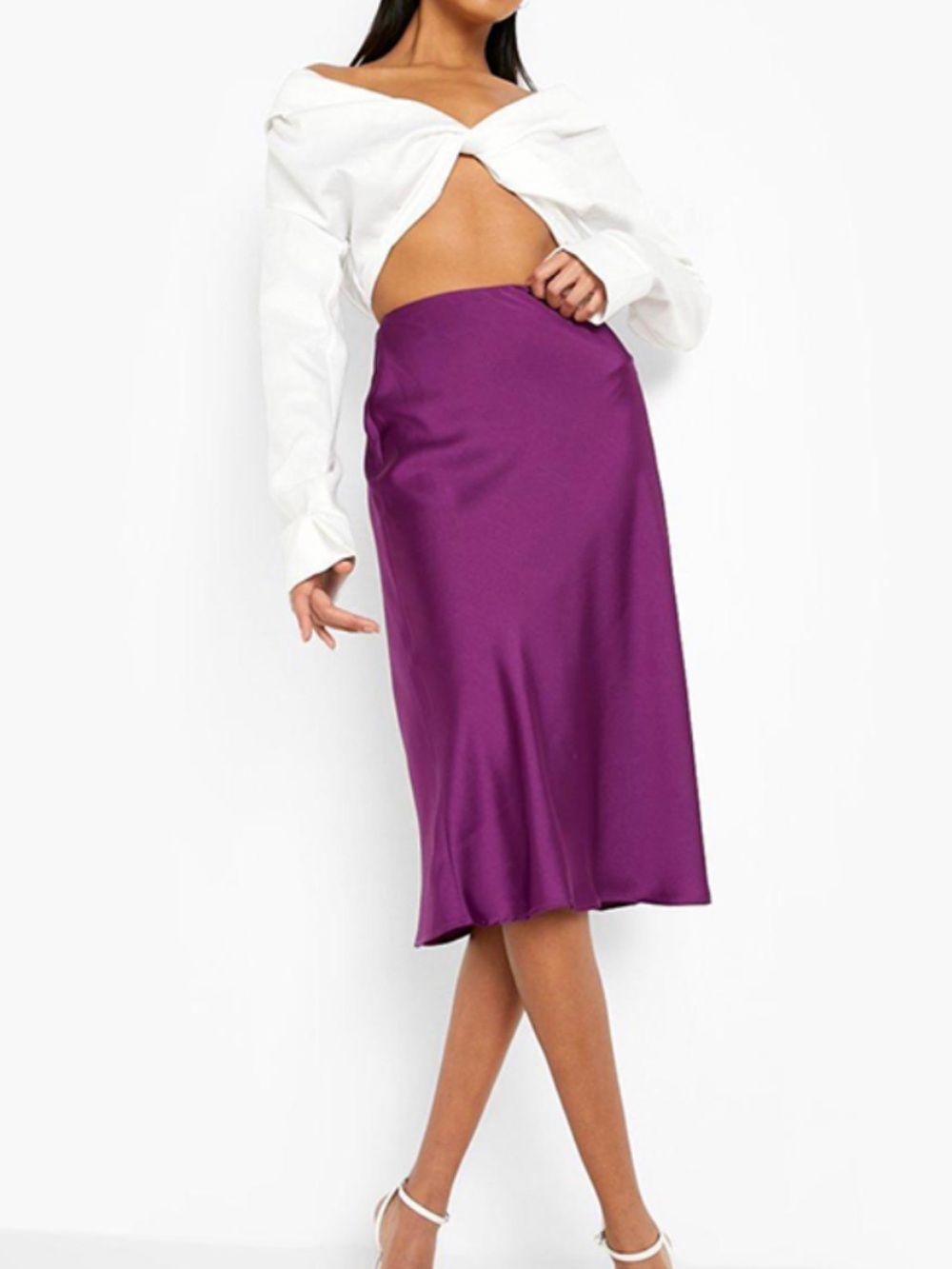Satin Purple Midi Skirt
